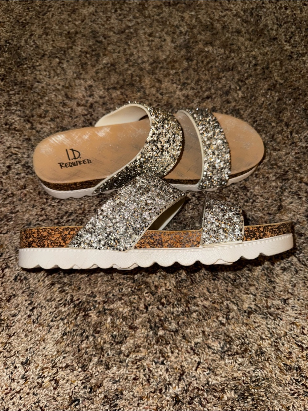 Silver Glitter Slide Sandals for Women